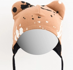 Dječja pamučna kapica s ušima NEW BABY, gorušičasta, s otiskom šapica