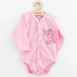 Bodi za bebe s dugim rukavima na potpuno kopčanje NEW BABY Happy Elephant, ružičasti