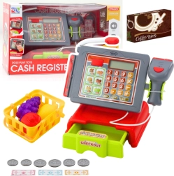Dječja blagajna s dodacima, košaricom i voćem – svjetla i zvukovi, crvena