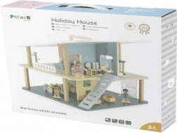 Drvena kućica za lutke za praznike s terasom