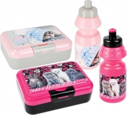 Dječji set: kutija za užinu i boca s mačkicom