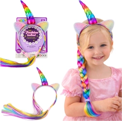 Traka za kosu s rogom jednoroga i šarenom kosom za pletenje