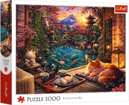 Puzzle 1000 dijelova Mačka u sakura vrtu