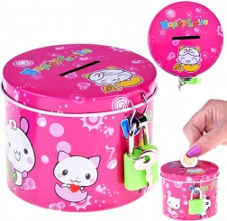 Ružičasta metalna kasica s lokotom Happy Smile