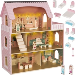 Drvena kućica za lutke s LED osvjetljenjem i namještajem KRUZZEL