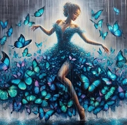 Dijamantno slikanje plesačice s leptirima 30 × 40 cm
