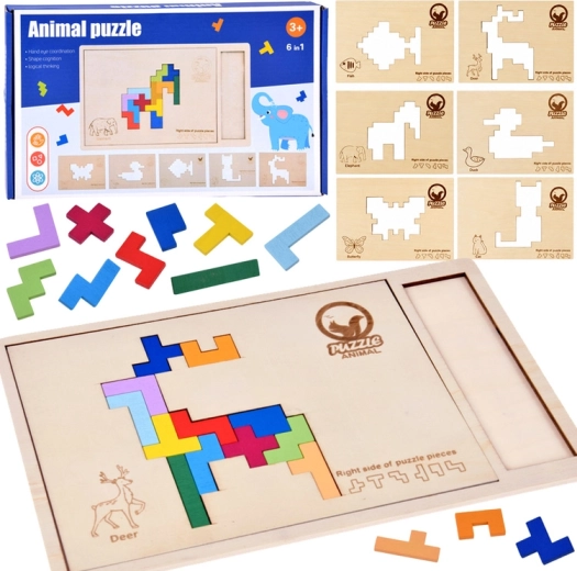 Wooden Tetris Logic Puzzle with Animals
