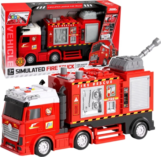 Fire truck with water cannon, lights, sounds and friction drive