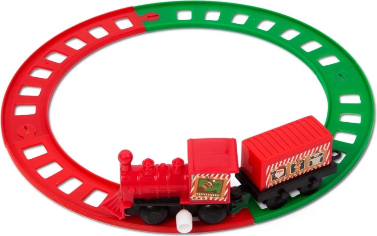 Christmas wind-up train with tracks, red and green, 20 cm