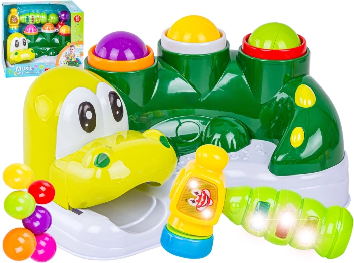 Hammering game for toddlers – cheerful crocodile with a hammer