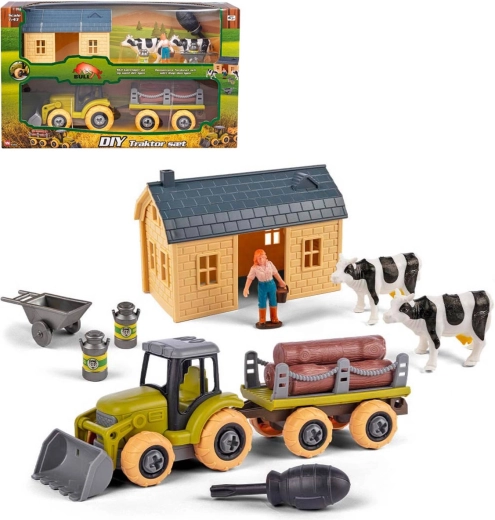 Farmerski montažni set – traktor na šarafe s prikolicom i dodacima