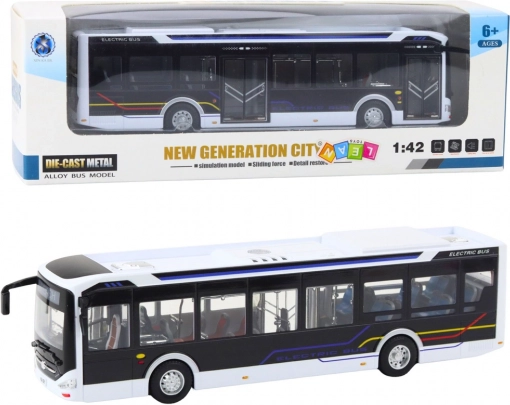 Metalni gradski autobus sa svjetlima i zvukovima 1:42 bijeli