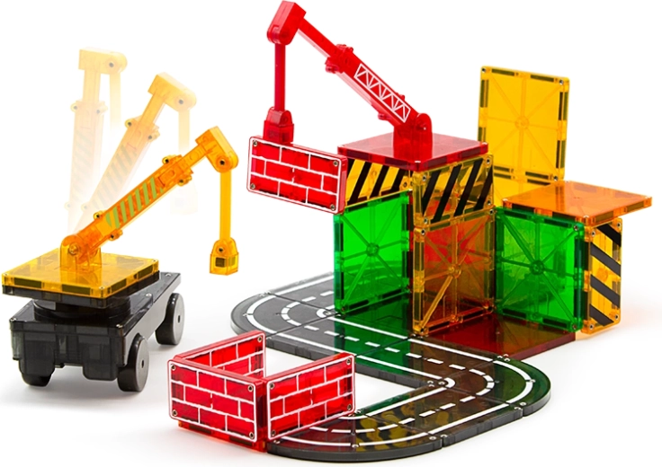 Construction site with roads, cranes and a vehicle
