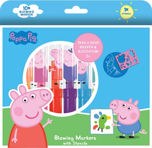 Puhaljke flomasteri Peppa Pig 10+1 sa šablonom