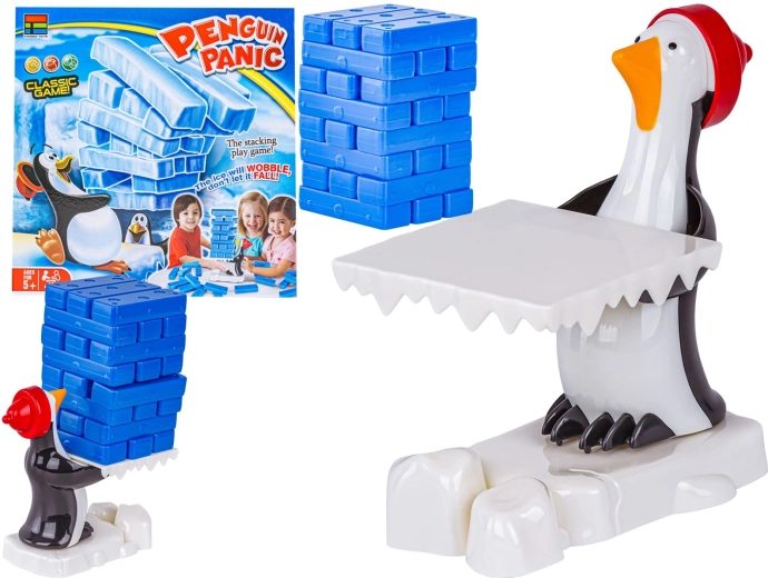 Dexterity stacking game: tower figures with a penguin
