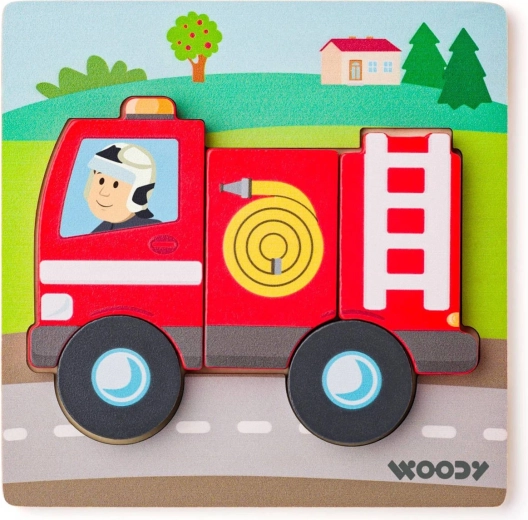 Woody baby umetaljka drvena slagalica vatrogasno vozilo 5 dijelova - 1 kom