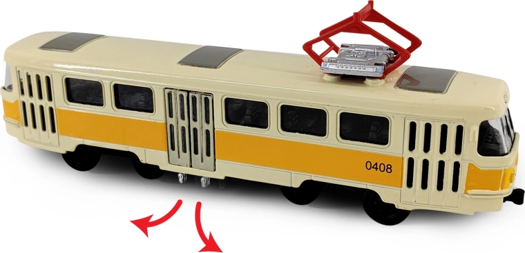 Metal retro T3 tram, yellow, 16 cm