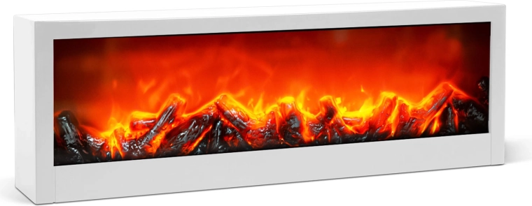Decorative fireplace with white LED flame, battery or USB powered, 60 × 10 × 20 cm