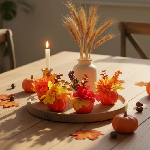 Autumn pumpkin decoration with flowers - 1 piece