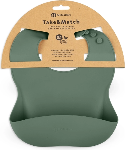 Petite&Mars silikonski slinček Take&Match misty green