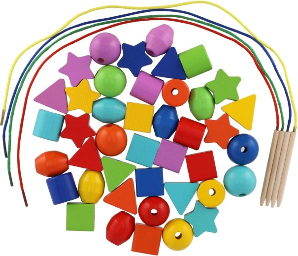 42 wooden beads in various shapes