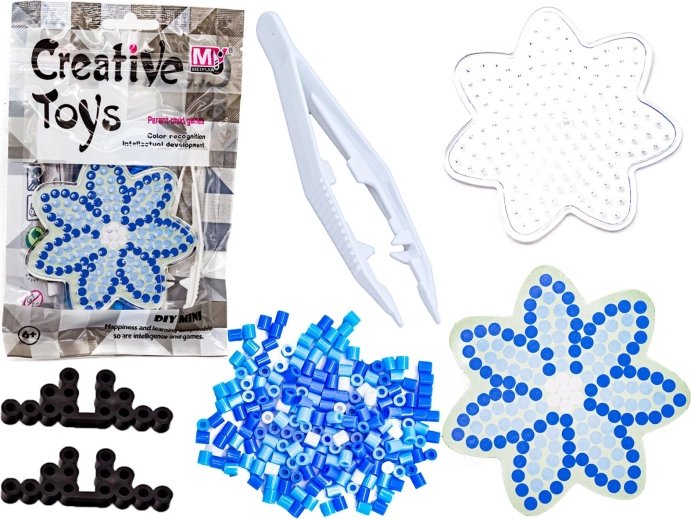 Iron-on beads with template – blue flower - 1 piece