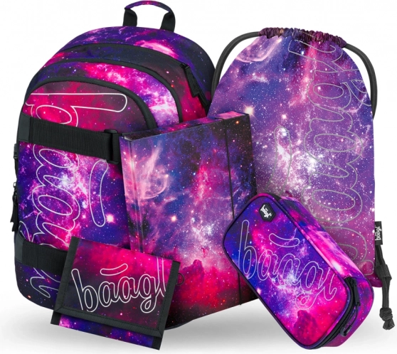 Školski set Galaxy: ruksak, pernica, vrećica, mape, novčanik