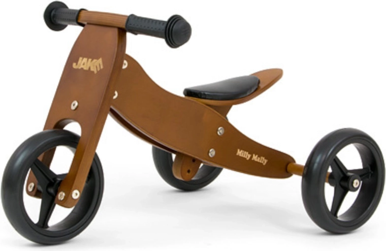 Milly Mally wooden balance bike and tricycle Jake 2-in-1 Dark Natural