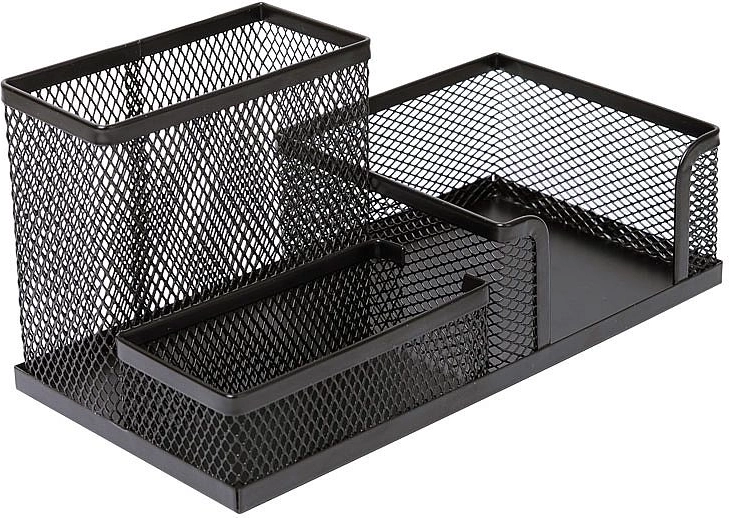Metal desk organizer with memo cube, black