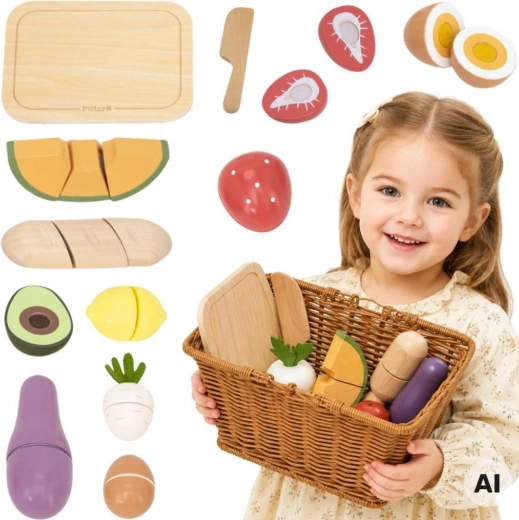 VIGA PolarB Wooden Cutting Food Set with Basket