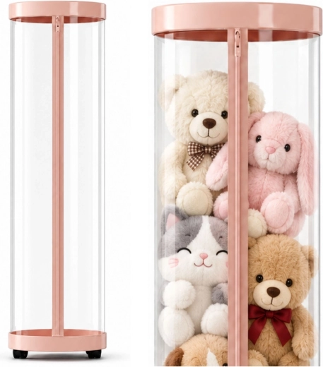 Pink rotating organizer for stuffed animals and toys with LED lighting, 126 cm