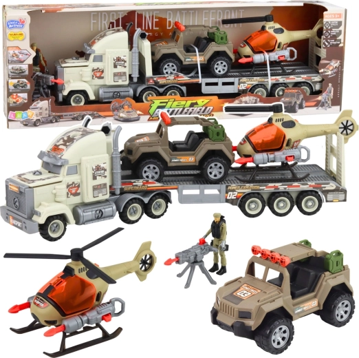 Vojni transportni set s tegljačem, helikopterom i terencem sa svjetlima i zvukovima