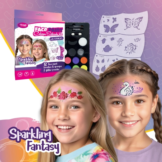 TyToo Sparkling Fantasy Face Painting Set with Stencils