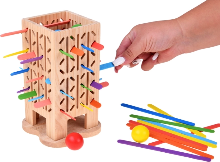 Skill tower with sticks and marbles