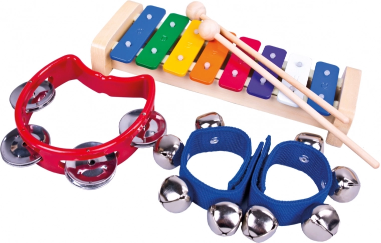 BINO set od 3 glazbena instrumenta za djecu (ksilofon, tamburin, zvončići)