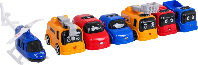 6 autića, helikopter i prometna oprema