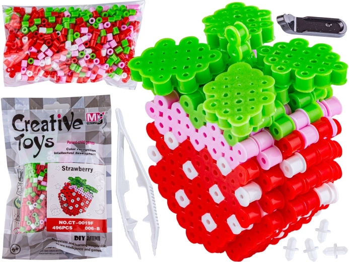 3D fuse beads – strawberry (fruit) template in a pouch