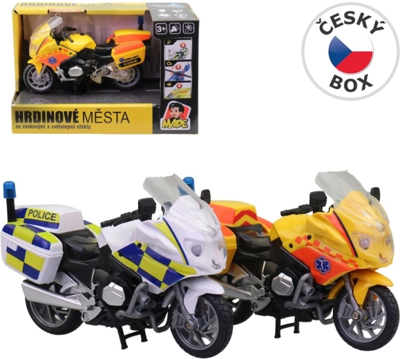 Dječji motocikl policija ili hitna pomoć sa svjetlom i zvukom - 1 komad