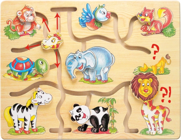 Drveni motorički labirint sa životinjama Bino