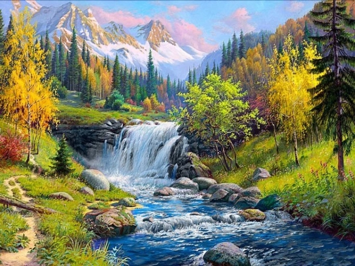 Dijamantno slikanje Planinski potok 30 × 40 cm