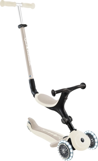 Globber Go Up Active Lights Ecologic 3u1 romobil s uklonjivim sjedalom kokos