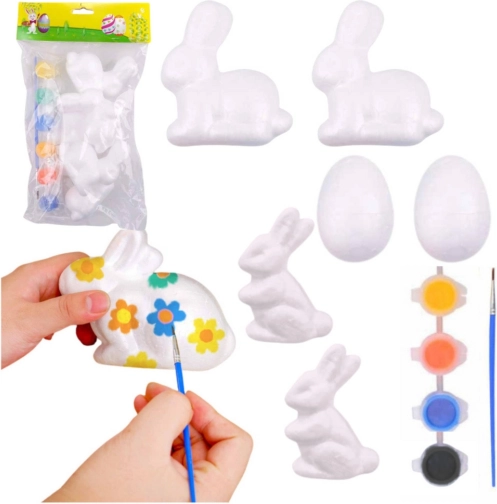 Set za bojanje ukrasa od polistirena - 4 zeca i 2 jaja s bojama