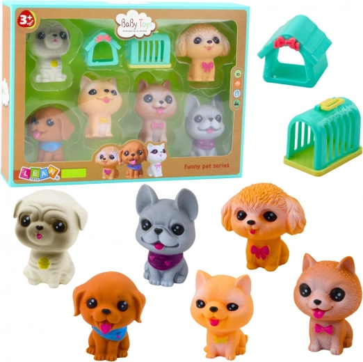 Rubber dog figurines with sound - set of 6 pcs