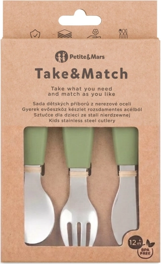 Petite&Mars set dječjeg pribora za jelo od nehrđajućeg čelika Take&Match sweet pea 12m+