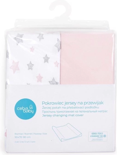 Ceba Baby navlaka za podlogu za previjanje 50 × 70 cm, 2 kom Candy Pink + Pink Stars