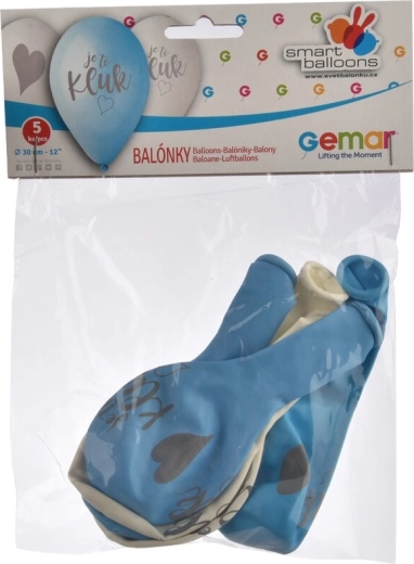 Lateks baloni „To je dječak” plavo-bijeli 30 cm (5 kom)