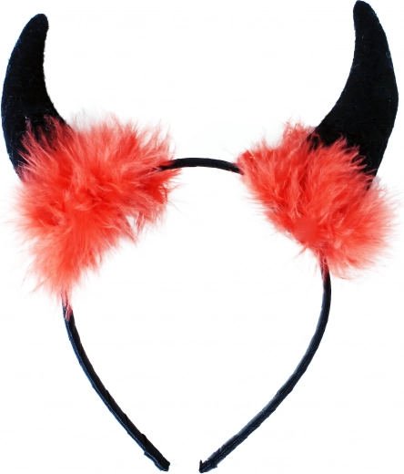 Vražje rogi od filca s perjem na satenskoj traci za kosu