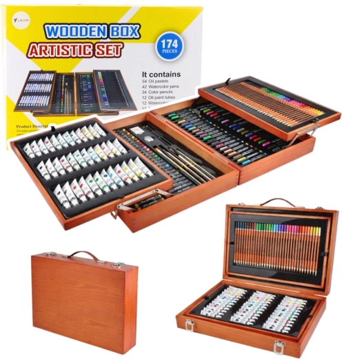 Art Set in a Wooden Case, 174 Pieces