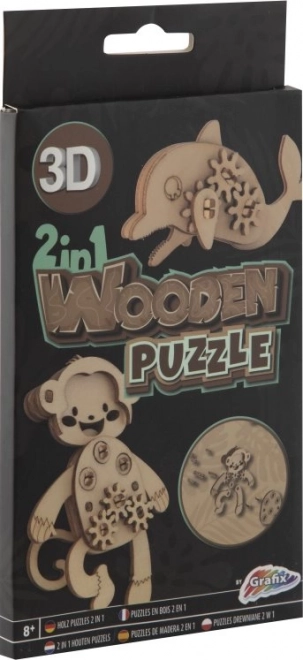 Drvene 3D puzzle 2u1 majmun i dupin