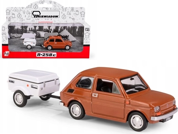 Fiat 126p s prikolicom Niewiadów N250C, kratki smeđi model 1:43